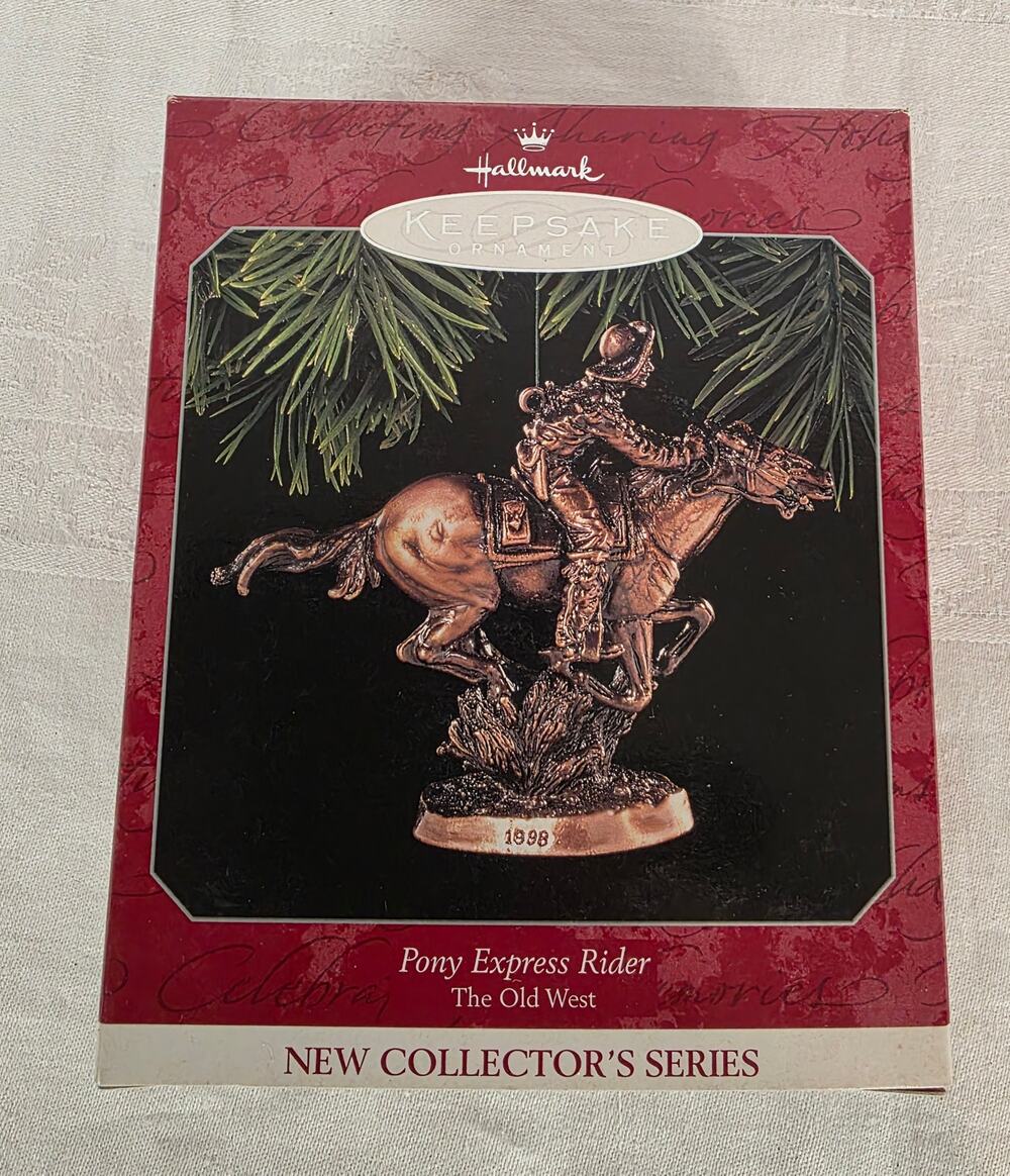 Vintage 1998 Hallmark Pony Express Rider The Old West Ornament NOS NIB 4" x 4"